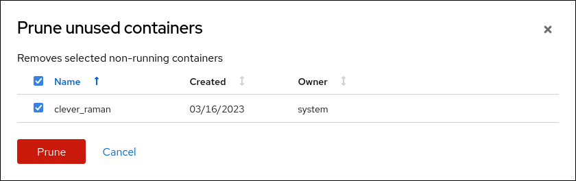 screenshot of support for pruning unused containers