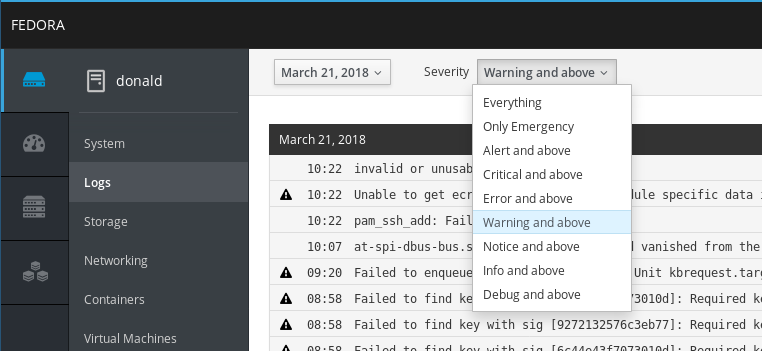 Log severity levels