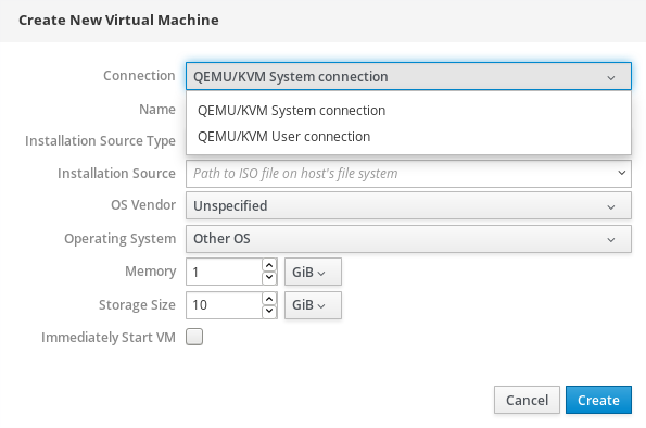 Creation dialog connection
choice